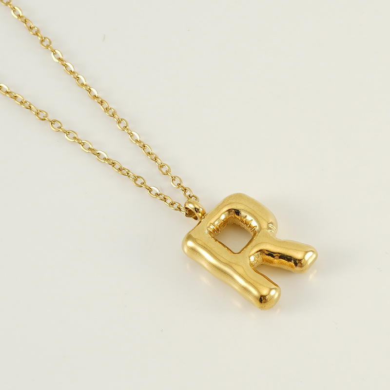 Or / Collier avec pendentif pour femme en acier inoxydable plaqué or 18 carats avec lettre R simple série 1 pièce Image18